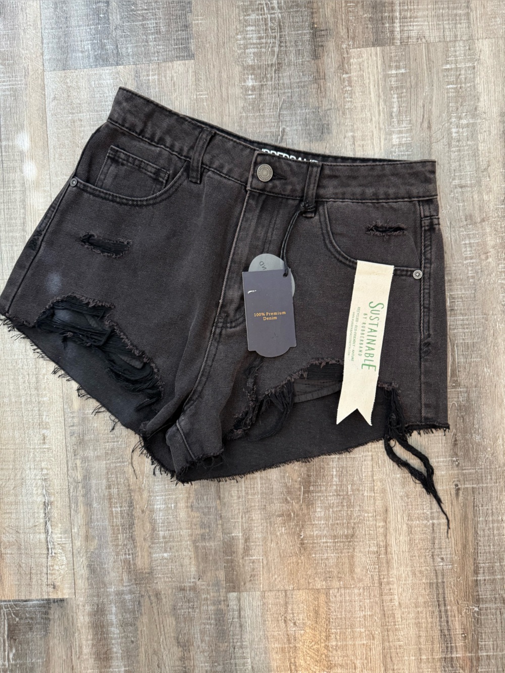 Rubberband Black Distressed Denim Shorts‎ NWT Size 27 Stretch Raw Hem